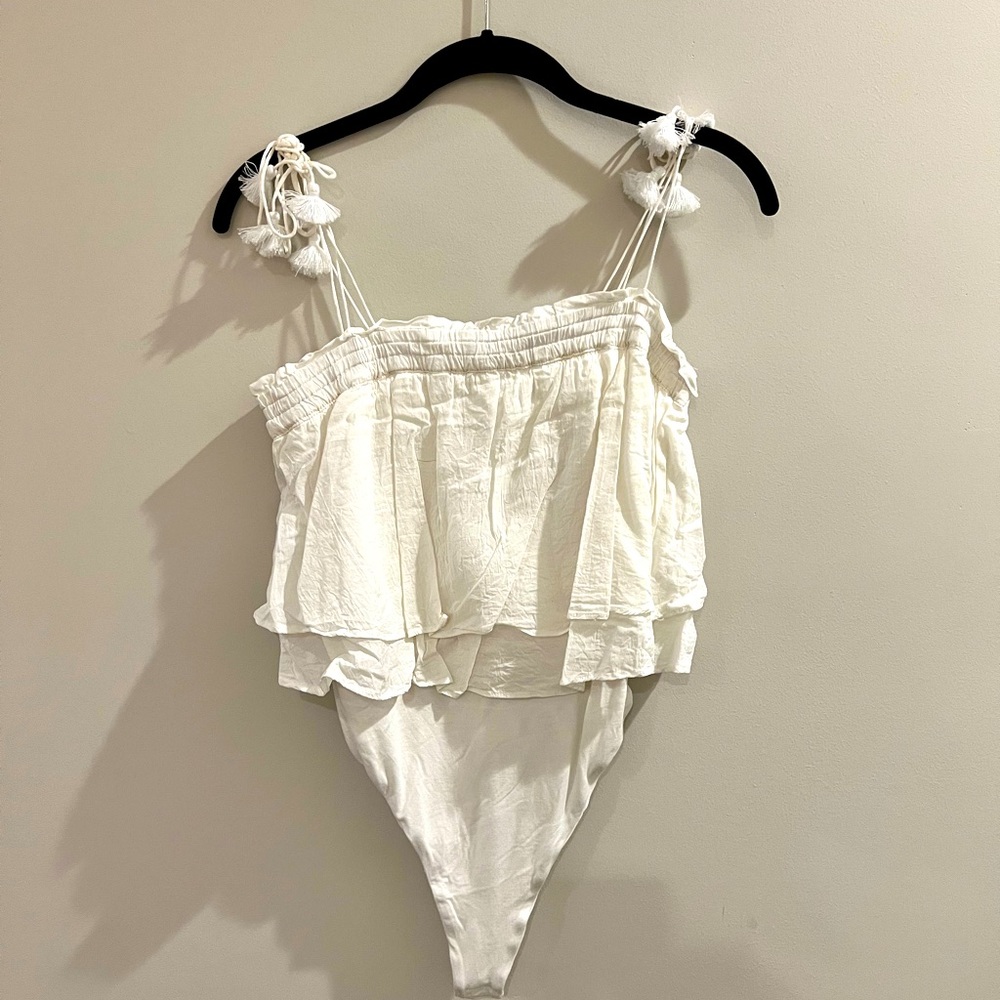 Free People white frills bodysuit, worn once
